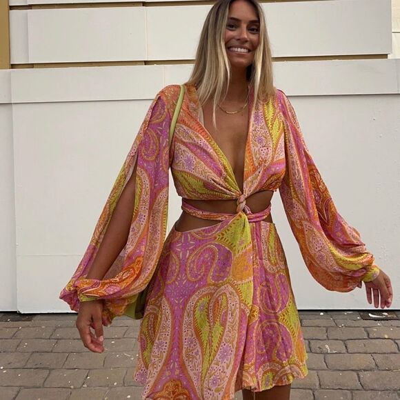 Zara Cut Out Printed Dress New - Picture 3 of 13